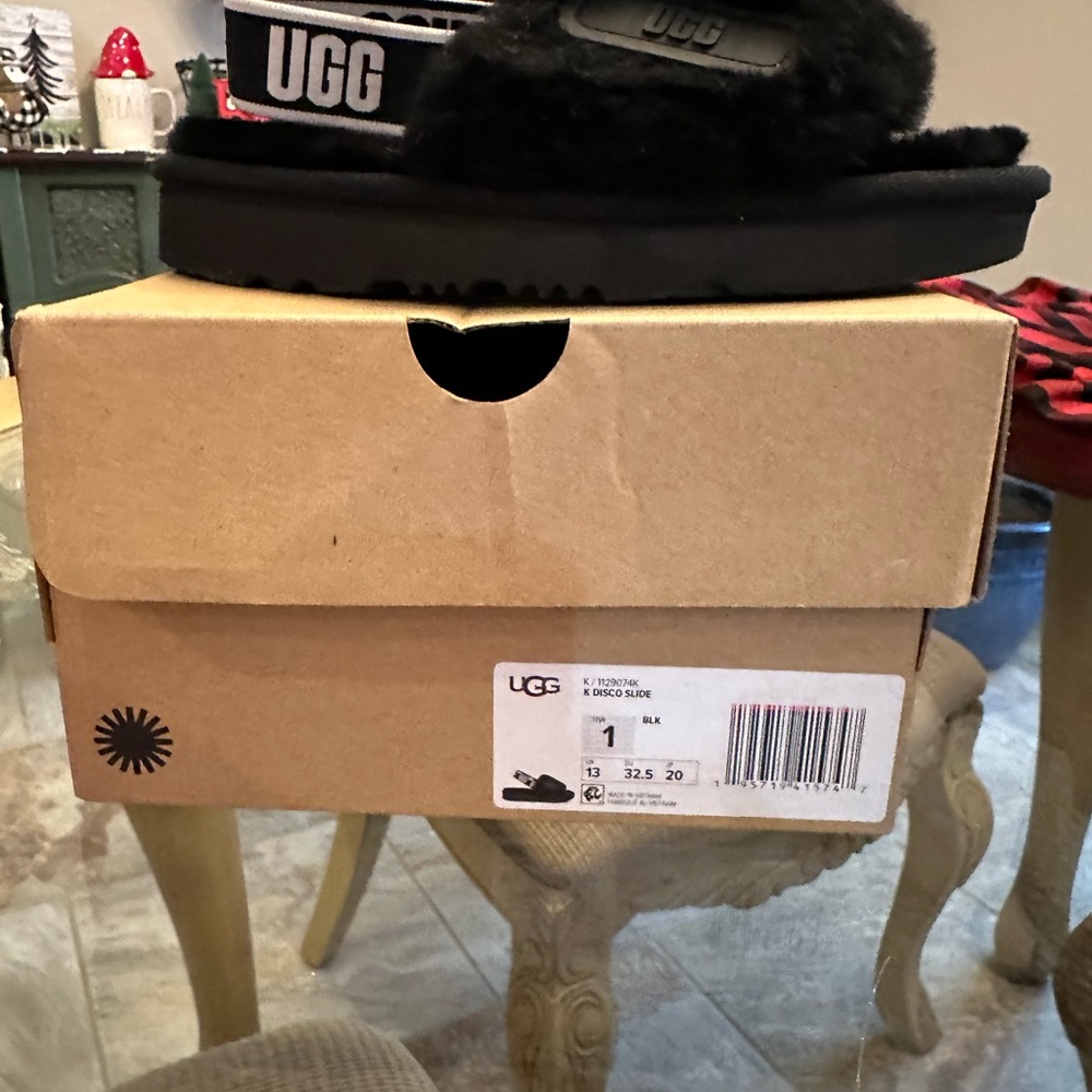 UGG Black Fluffy Slippers